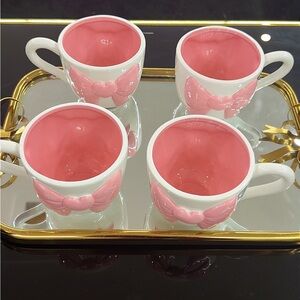 Pink Bow Ceramic Tea Mugs - Set of 4